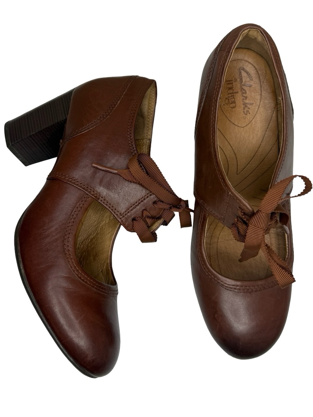 Sofft Women’s 90" Y2K Style Brown Leather Mary Jane Heels Shoes Sz 6.5 Bow